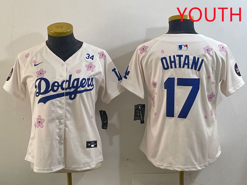 Youth Los Angeles Dodgers #17 Ohtani Cream Sakura Edition 2025 Nike MLB Jersey style 4->youth mlb jersey->Youth Jersey